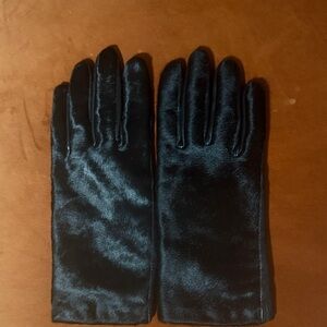 GAP Black Leather and Fur Gloves
